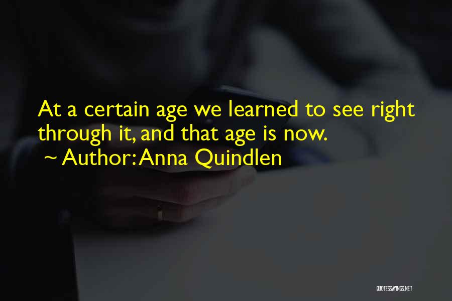 Anna Quindlen Quotes: At A Certain Age We Learned To See Right Through It, And That Age Is Now.