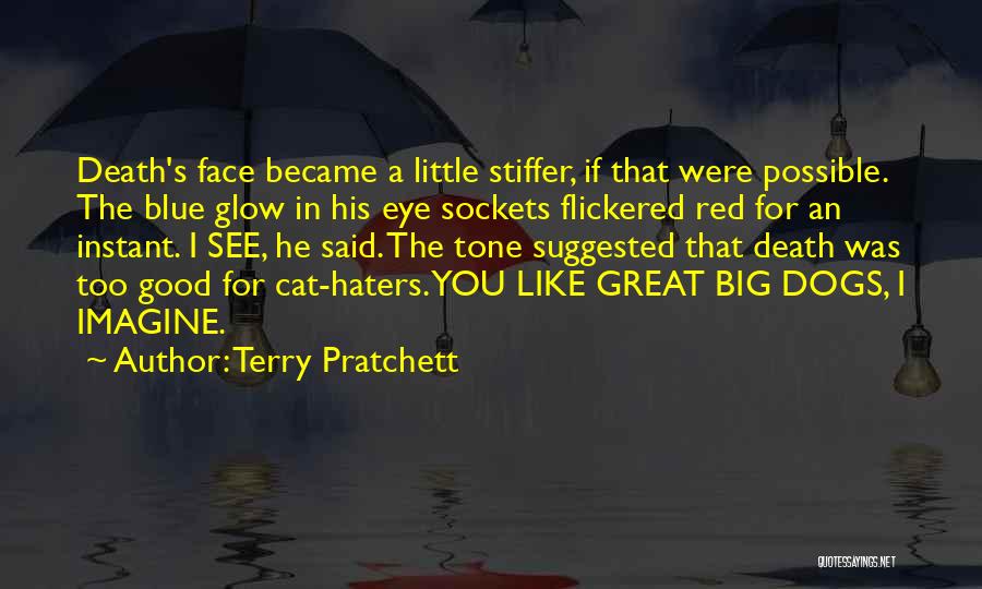 Terry Pratchett Quotes: Death's Face Became A Little Stiffer, If That Were Possible. The Blue Glow In His Eye Sockets Flickered Red For