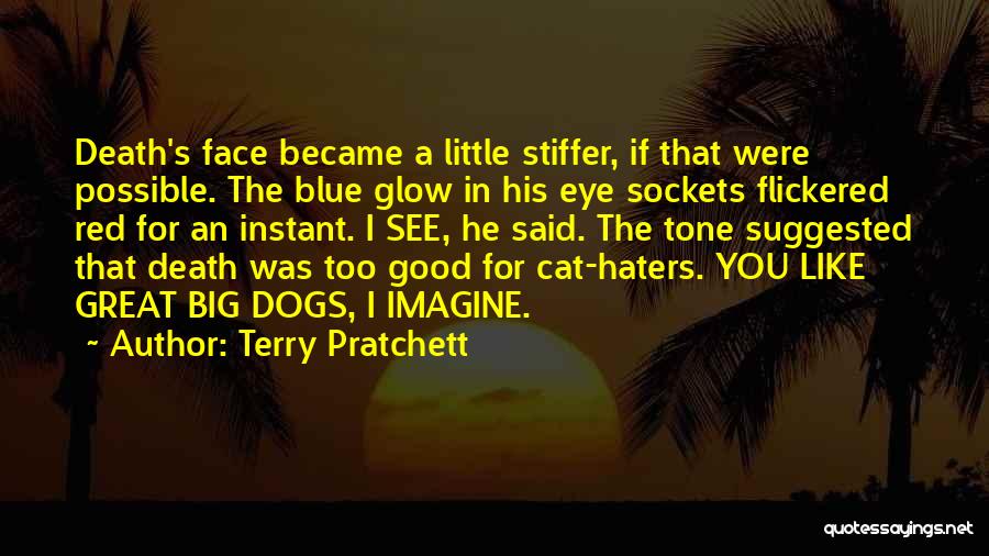 Terry Pratchett Quotes: Death's Face Became A Little Stiffer, If That Were Possible. The Blue Glow In His Eye Sockets Flickered Red For