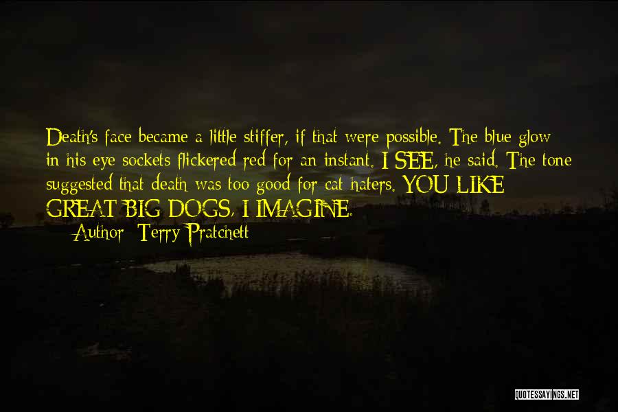 Terry Pratchett Quotes: Death's Face Became A Little Stiffer, If That Were Possible. The Blue Glow In His Eye Sockets Flickered Red For