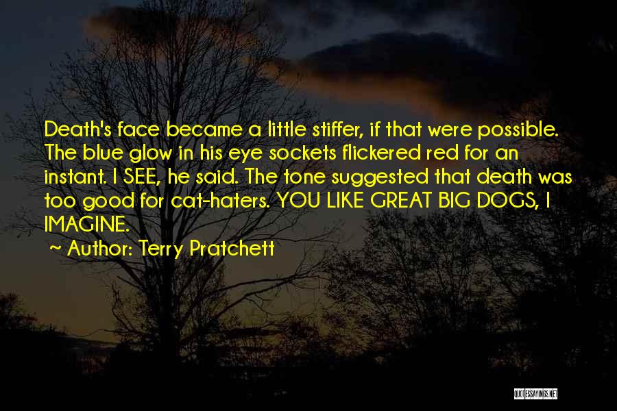 Terry Pratchett Quotes: Death's Face Became A Little Stiffer, If That Were Possible. The Blue Glow In His Eye Sockets Flickered Red For