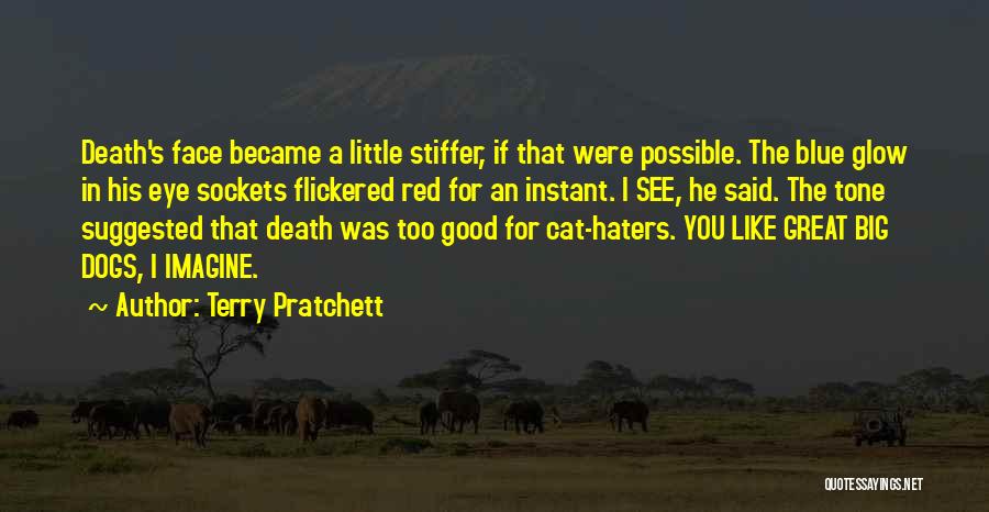 Terry Pratchett Quotes: Death's Face Became A Little Stiffer, If That Were Possible. The Blue Glow In His Eye Sockets Flickered Red For