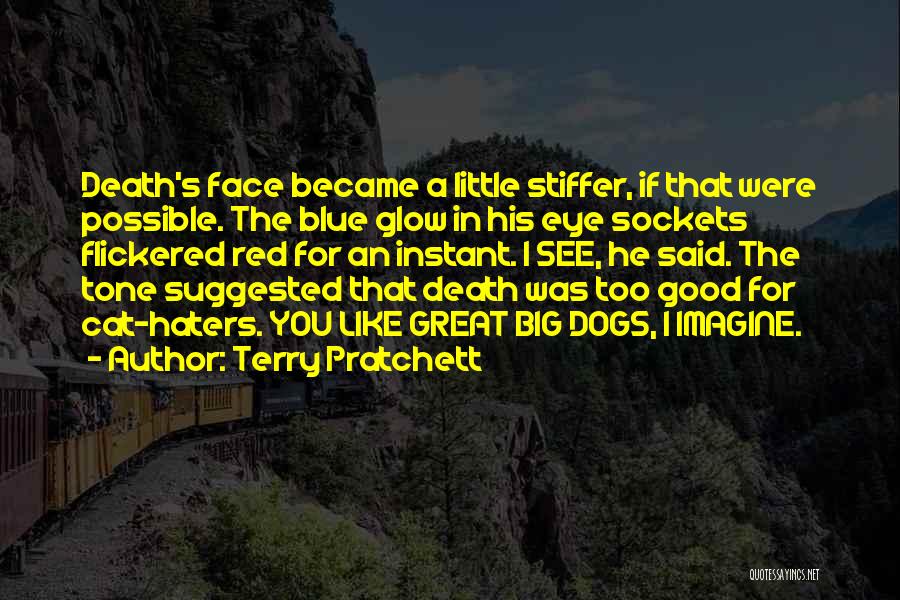 Terry Pratchett Quotes: Death's Face Became A Little Stiffer, If That Were Possible. The Blue Glow In His Eye Sockets Flickered Red For