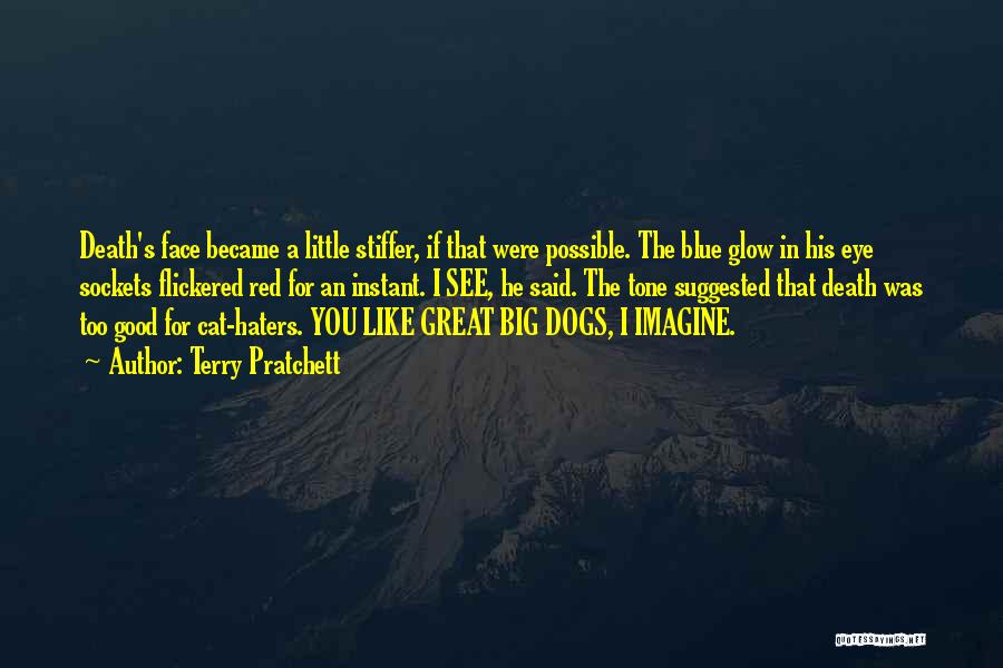 Terry Pratchett Quotes: Death's Face Became A Little Stiffer, If That Were Possible. The Blue Glow In His Eye Sockets Flickered Red For