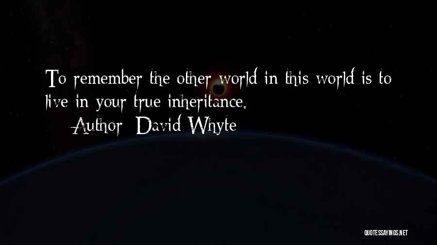 David Whyte Quotes: To Remember The Other World In This World Is To Live In Your True Inheritance.