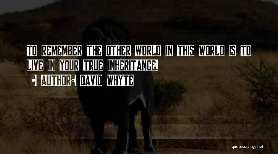 David Whyte Quotes: To Remember The Other World In This World Is To Live In Your True Inheritance.