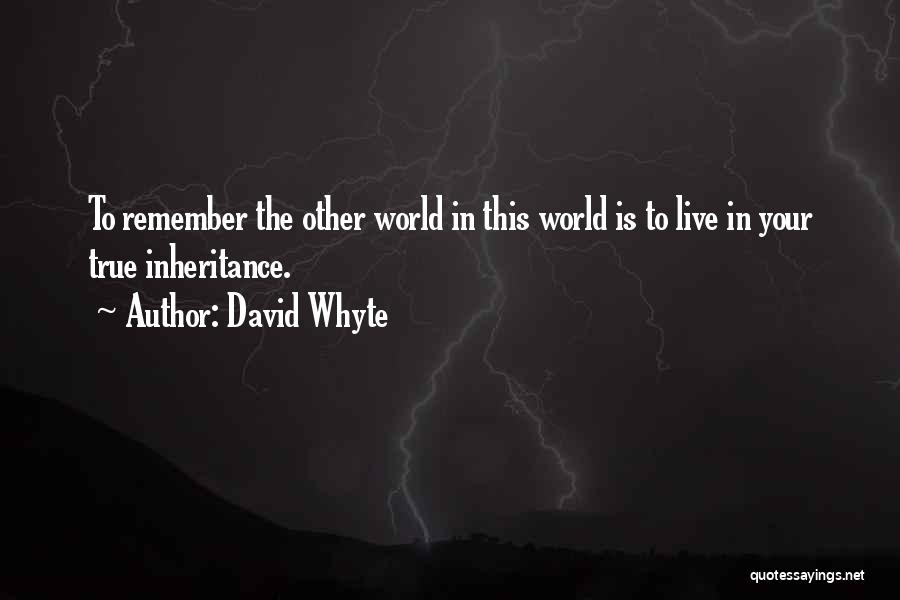 David Whyte Quotes: To Remember The Other World In This World Is To Live In Your True Inheritance.