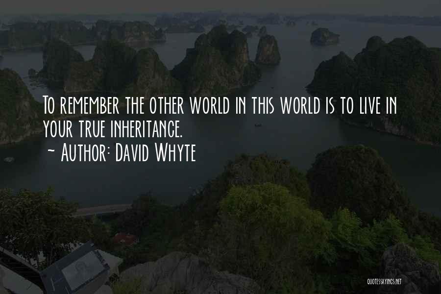 David Whyte Quotes: To Remember The Other World In This World Is To Live In Your True Inheritance.