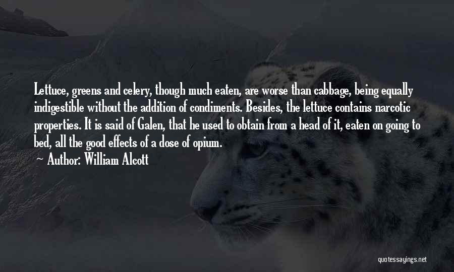 William Alcott Quotes: Lettuce, Greens And Celery, Though Much Eaten, Are Worse Than Cabbage, Being Equally Indigestible Without The Addition Of Condiments. Besides,