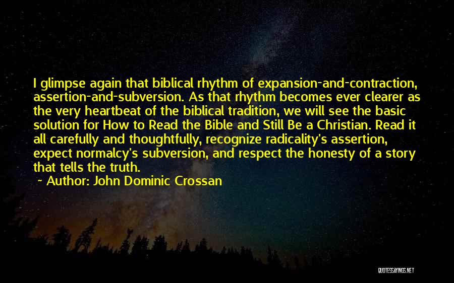 John Dominic Crossan Quotes: I Glimpse Again That Biblical Rhythm Of Expansion-and-contraction, Assertion-and-subversion. As That Rhythm Becomes Ever Clearer As The Very Heartbeat Of