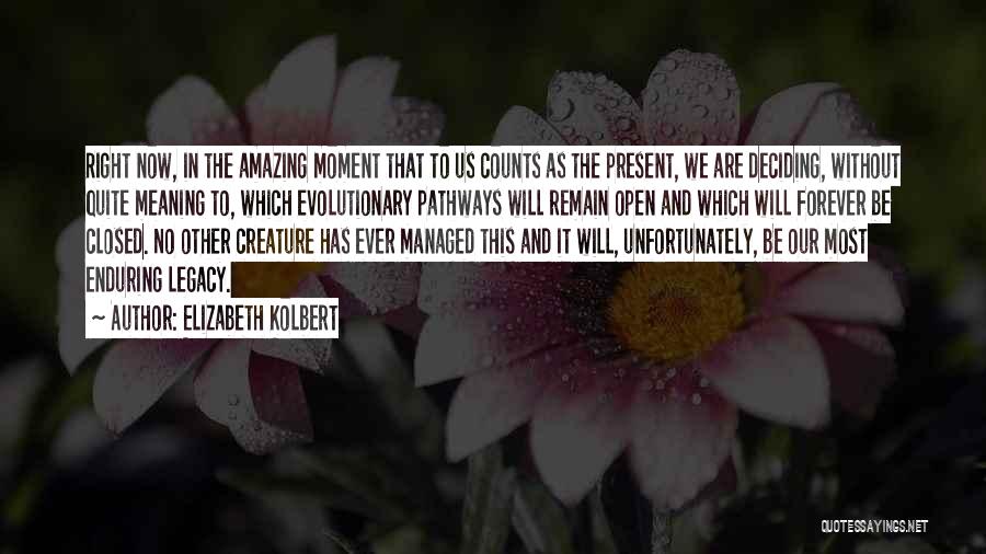 Elizabeth Kolbert Quotes: Right Now, In The Amazing Moment That To Us Counts As The Present, We Are Deciding, Without Quite Meaning To,