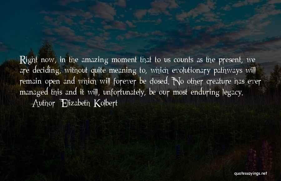 Elizabeth Kolbert Quotes: Right Now, In The Amazing Moment That To Us Counts As The Present, We Are Deciding, Without Quite Meaning To,