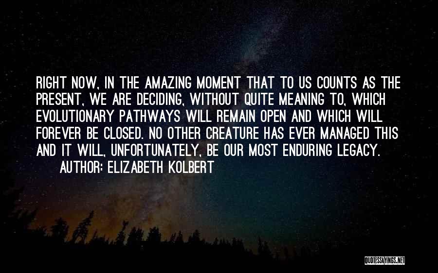 Elizabeth Kolbert Quotes: Right Now, In The Amazing Moment That To Us Counts As The Present, We Are Deciding, Without Quite Meaning To,