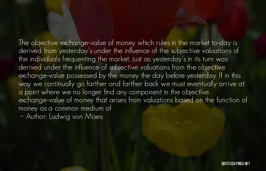 Ludwig Von Mises Quotes: The Objective Exchange-value Of Money Which Rules In The Market To-day Is Derived From Yesterday's Under The Influence Of The