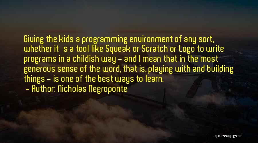 Nicholas Negroponte Quotes: Giving The Kids A Programming Environment Of Any Sort, Whether It's A Tool Like Squeak Or Scratch Or Logo To