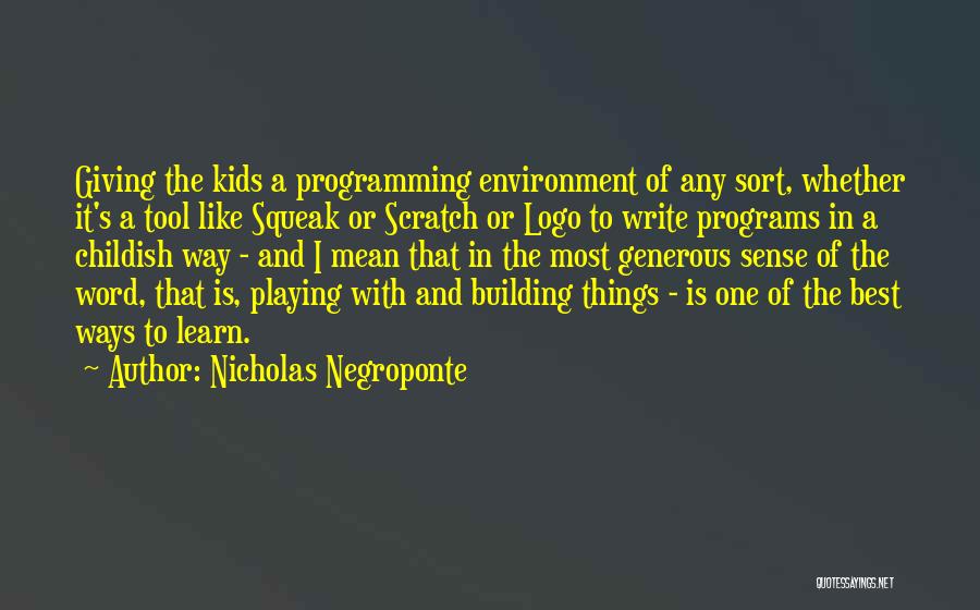 Nicholas Negroponte Quotes: Giving The Kids A Programming Environment Of Any Sort, Whether It's A Tool Like Squeak Or Scratch Or Logo To