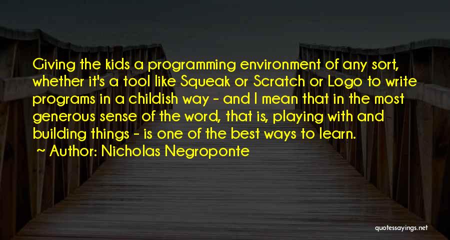 Nicholas Negroponte Quotes: Giving The Kids A Programming Environment Of Any Sort, Whether It's A Tool Like Squeak Or Scratch Or Logo To