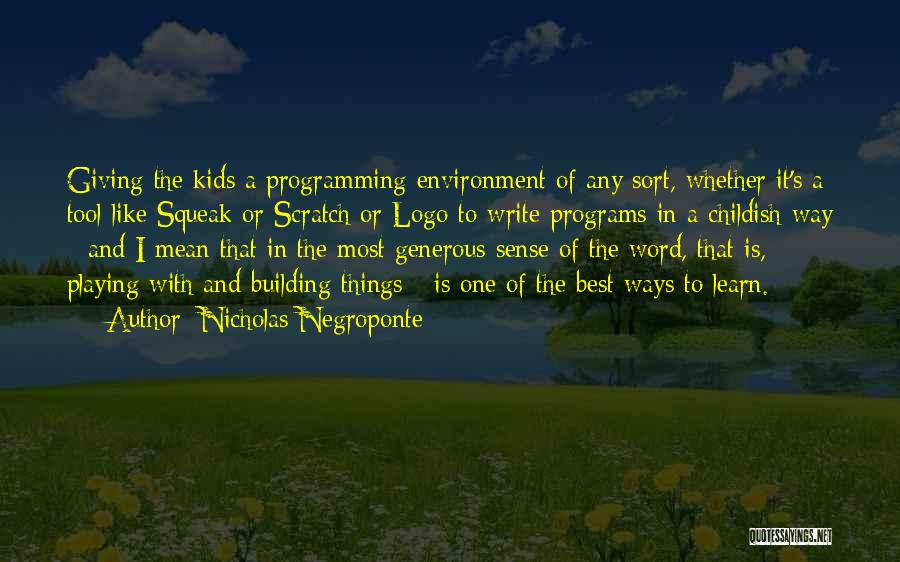 Nicholas Negroponte Quotes: Giving The Kids A Programming Environment Of Any Sort, Whether It's A Tool Like Squeak Or Scratch Or Logo To