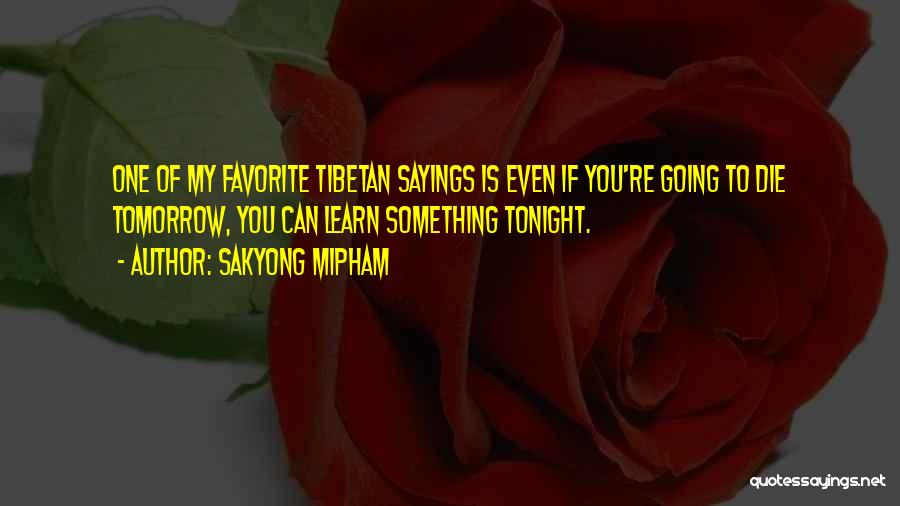 Sakyong Mipham Quotes: One Of My Favorite Tibetan Sayings Is Even If You're Going To Die Tomorrow, You Can Learn Something Tonight.