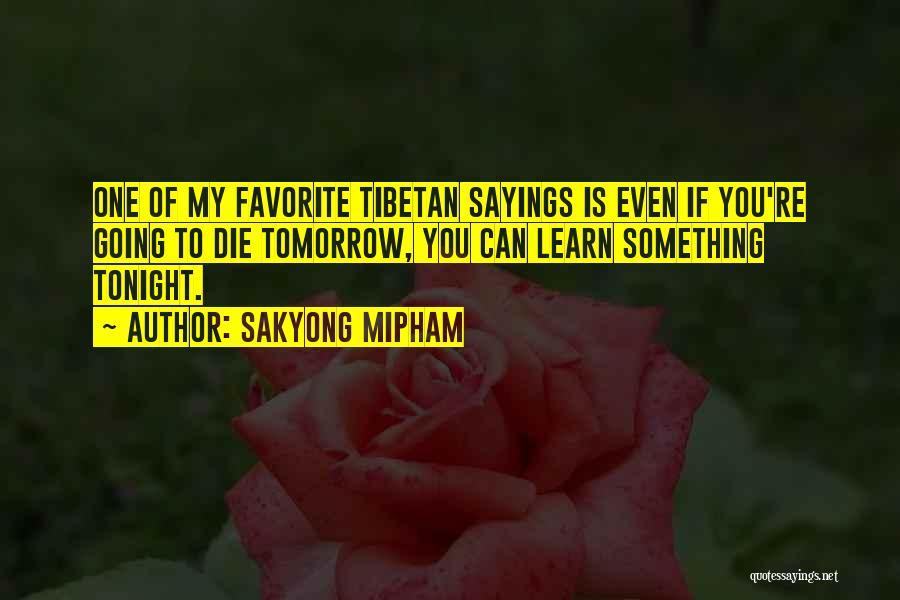 Sakyong Mipham Quotes: One Of My Favorite Tibetan Sayings Is Even If You're Going To Die Tomorrow, You Can Learn Something Tonight.