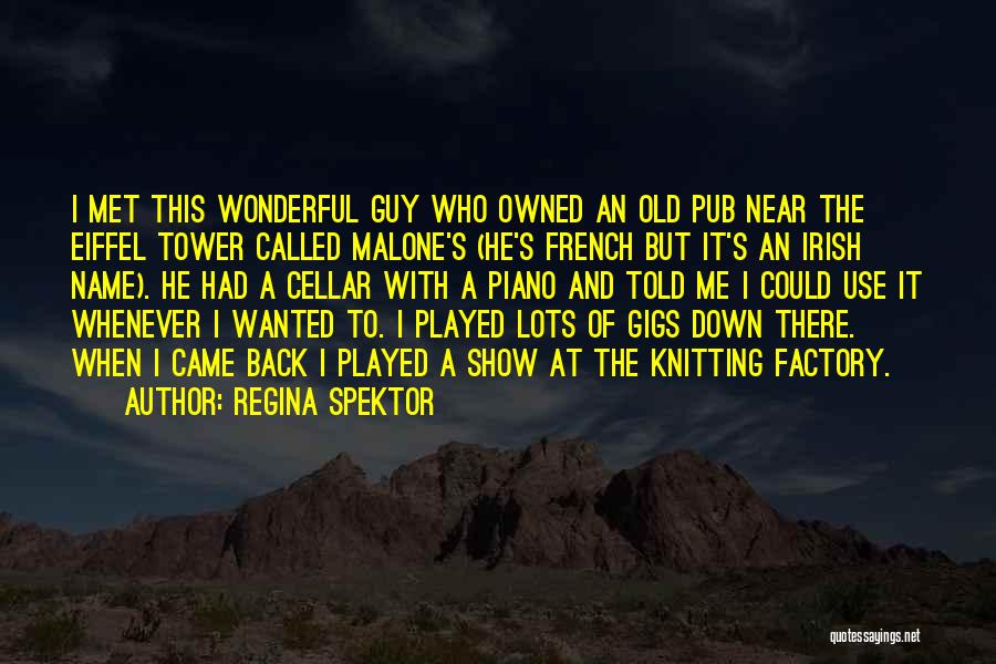 Regina Spektor Quotes: I Met This Wonderful Guy Who Owned An Old Pub Near The Eiffel Tower Called Malone's (he's French But It's