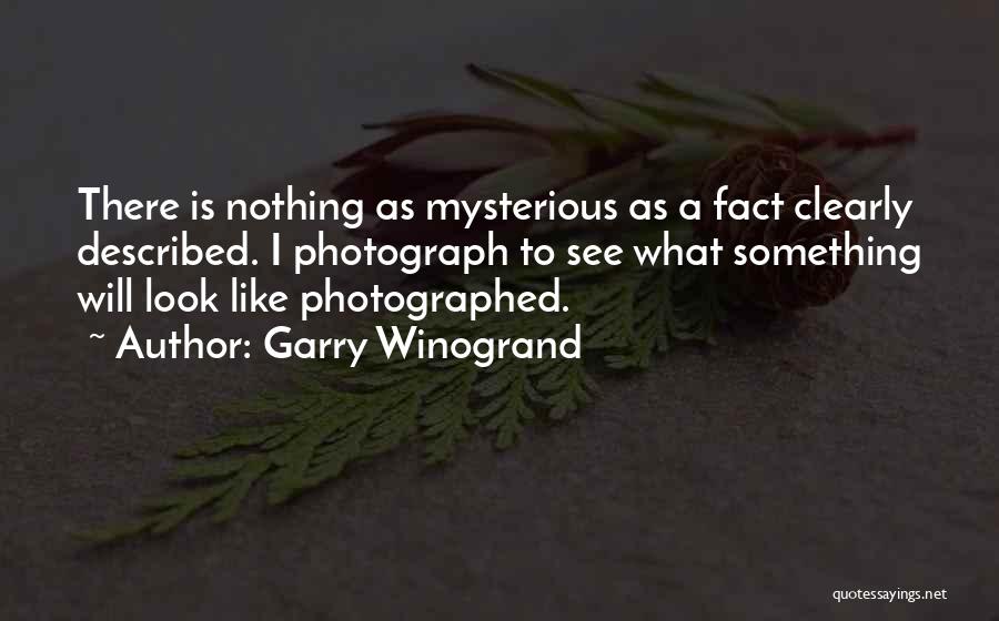 Garry Winogrand Quotes: There Is Nothing As Mysterious As A Fact Clearly Described. I Photograph To See What Something Will Look Like Photographed.