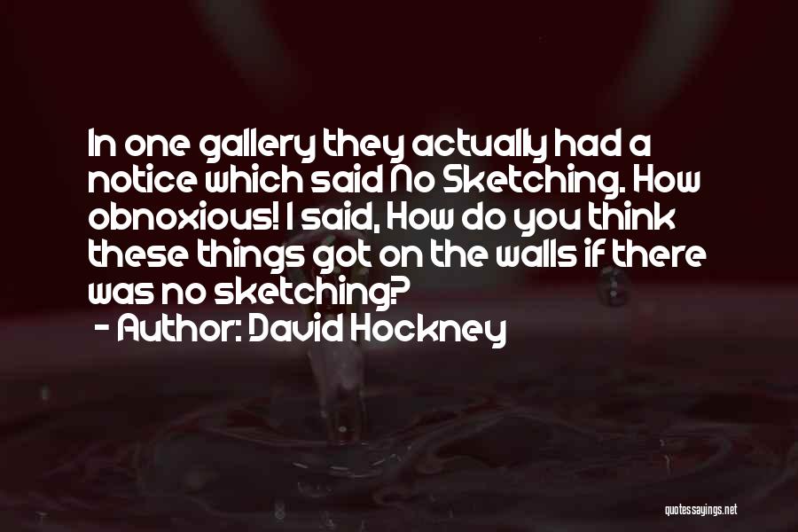 David Hockney Quotes: In One Gallery They Actually Had A Notice Which Said No Sketching. How Obnoxious! I Said, How Do You Think