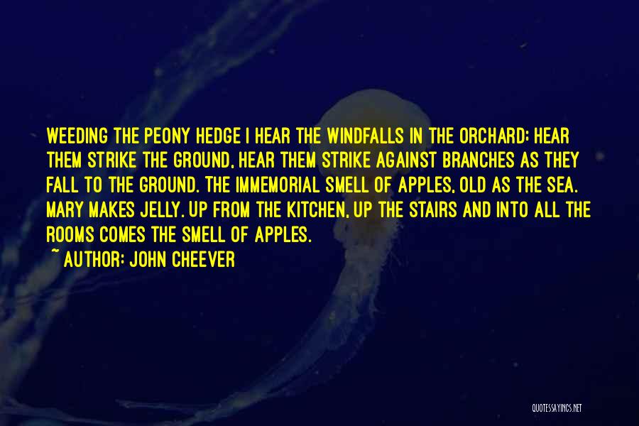 John Cheever Quotes: Weeding The Peony Hedge I Hear The Windfalls In The Orchard; Hear Them Strike The Ground, Hear Them Strike Against