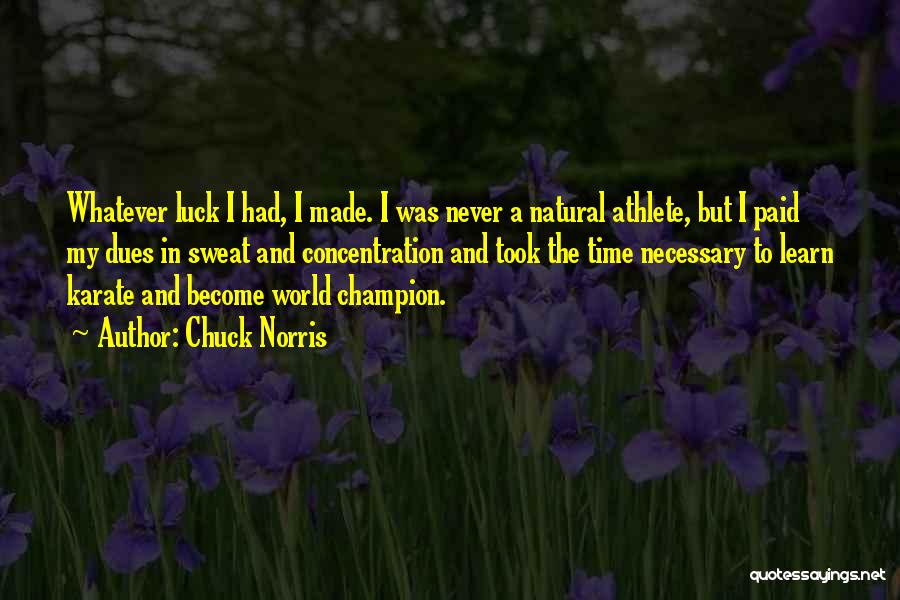 Chuck Norris Quotes: Whatever Luck I Had, I Made. I Was Never A Natural Athlete, But I Paid My Dues In Sweat And