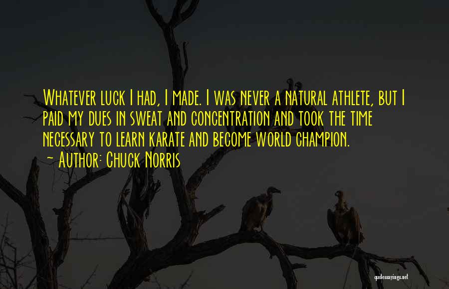 Chuck Norris Quotes: Whatever Luck I Had, I Made. I Was Never A Natural Athlete, But I Paid My Dues In Sweat And