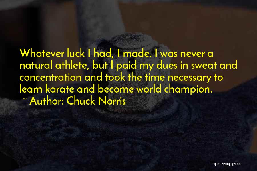 Chuck Norris Quotes: Whatever Luck I Had, I Made. I Was Never A Natural Athlete, But I Paid My Dues In Sweat And