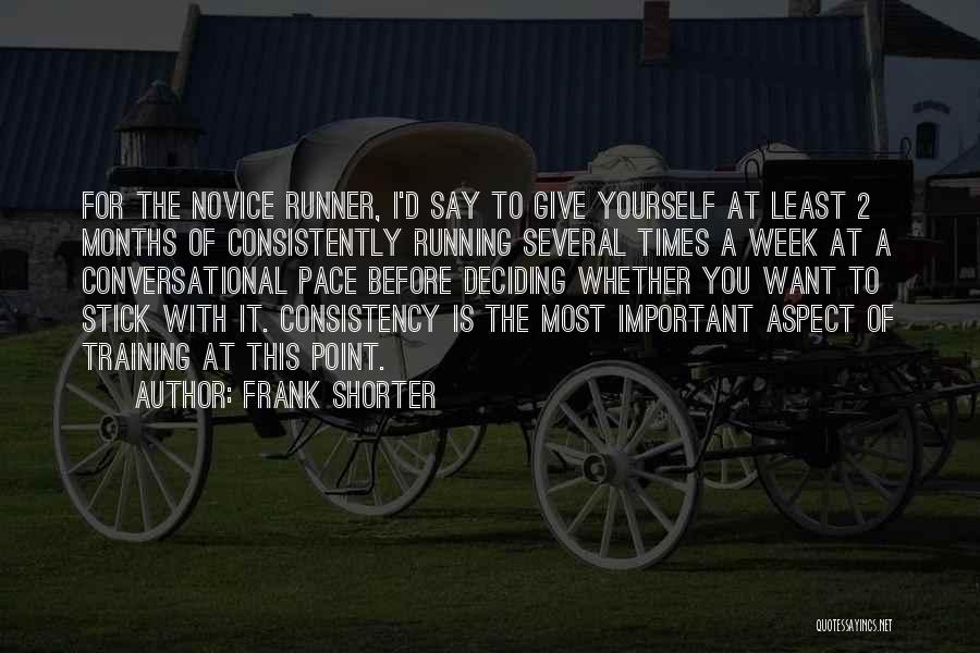 Frank Shorter Quotes: For The Novice Runner, I'd Say To Give Yourself At Least 2 Months Of Consistently Running Several Times A Week