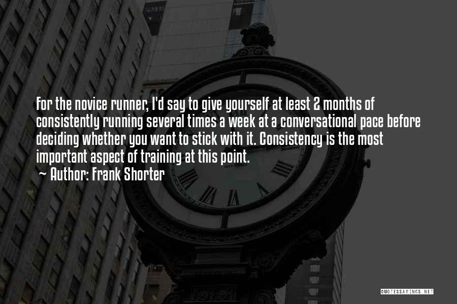 Frank Shorter Quotes: For The Novice Runner, I'd Say To Give Yourself At Least 2 Months Of Consistently Running Several Times A Week