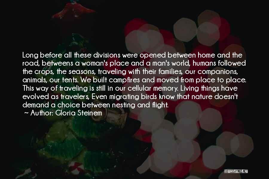 Gloria Steinem Quotes: Long Before All These Divisions Were Opened Between Home And The Road, Betweens A Woman's Place And A Man's World,