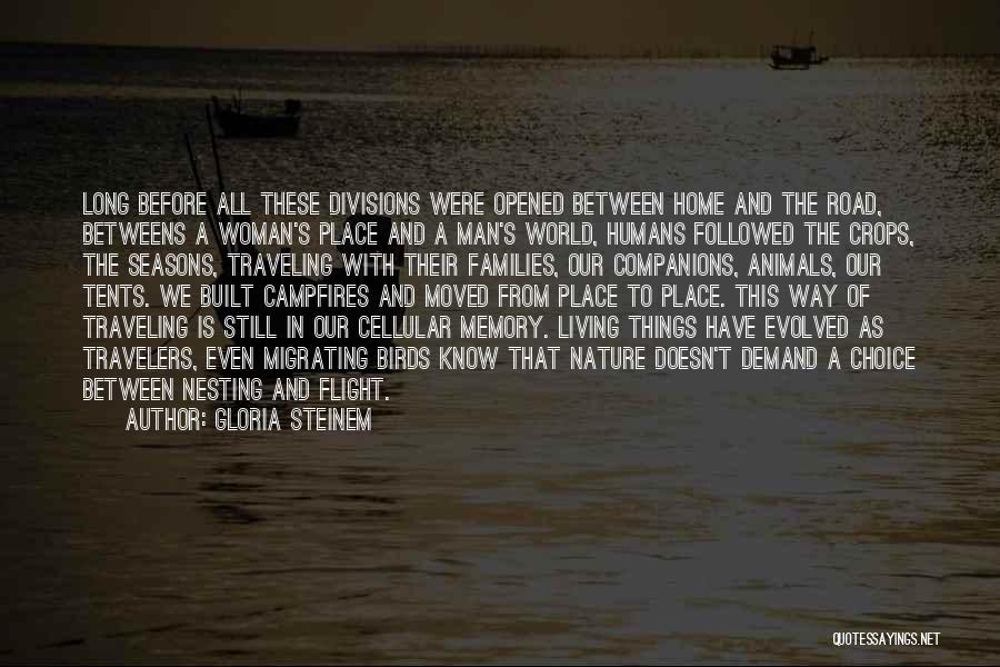 Gloria Steinem Quotes: Long Before All These Divisions Were Opened Between Home And The Road, Betweens A Woman's Place And A Man's World,