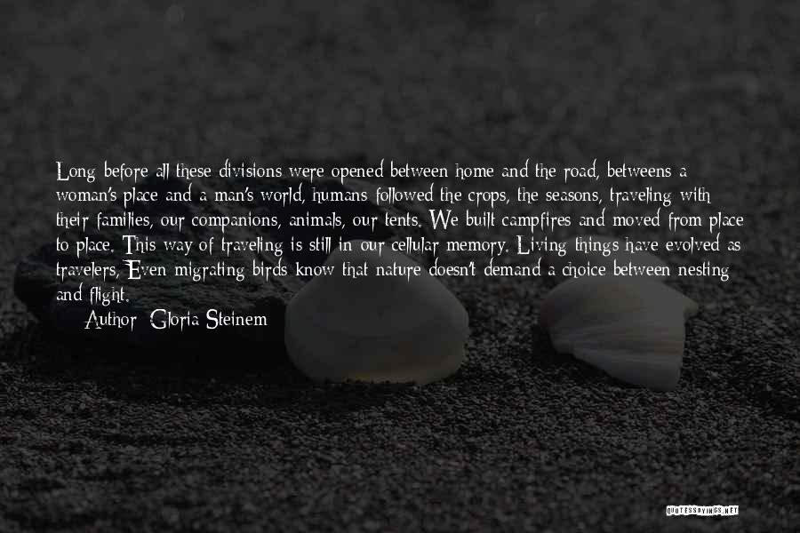 Gloria Steinem Quotes: Long Before All These Divisions Were Opened Between Home And The Road, Betweens A Woman's Place And A Man's World,