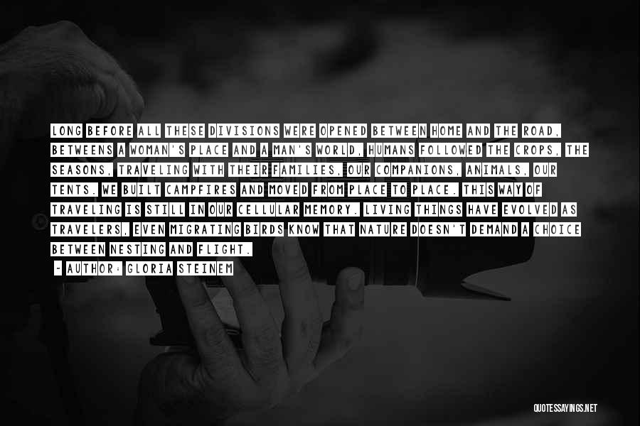 Gloria Steinem Quotes: Long Before All These Divisions Were Opened Between Home And The Road, Betweens A Woman's Place And A Man's World,