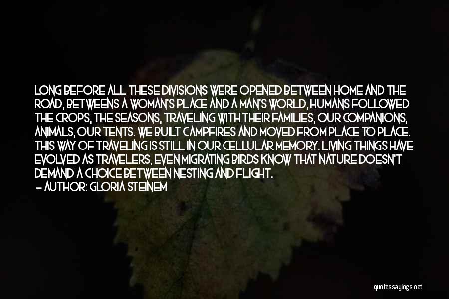 Gloria Steinem Quotes: Long Before All These Divisions Were Opened Between Home And The Road, Betweens A Woman's Place And A Man's World,