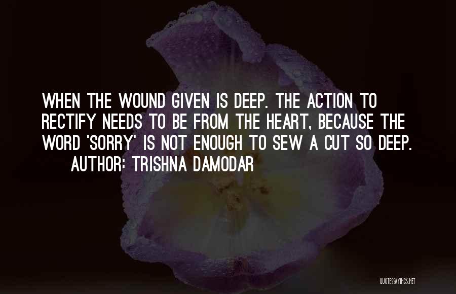 Trishna Damodar Quotes: When The Wound Given Is Deep. The Action To Rectify Needs To Be From The Heart, Because The Word 'sorry'