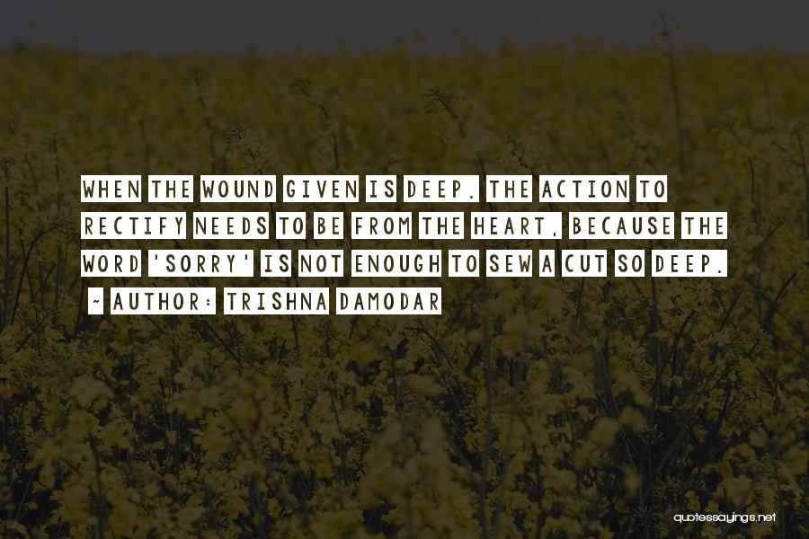 Trishna Damodar Quotes: When The Wound Given Is Deep. The Action To Rectify Needs To Be From The Heart, Because The Word 'sorry'