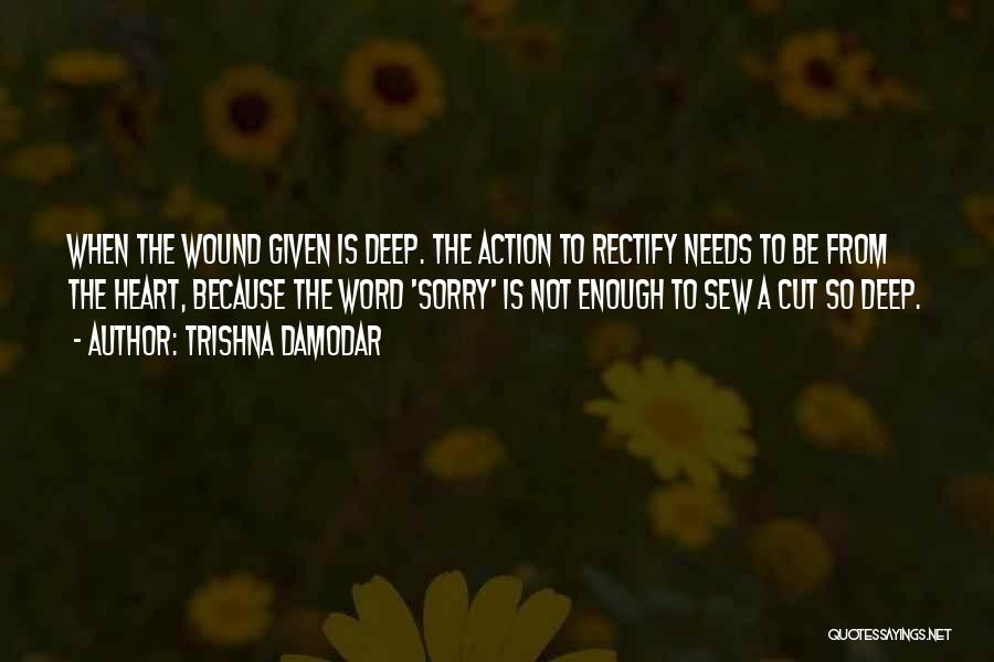 Trishna Damodar Quotes: When The Wound Given Is Deep. The Action To Rectify Needs To Be From The Heart, Because The Word 'sorry'