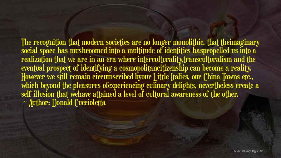 Donald Cuccioletta Quotes: The Recognition That Modern Societies Are No Longer Monolithic, That Theimaginary Social Space Has Mushroomed Into A Multitude Of Identities