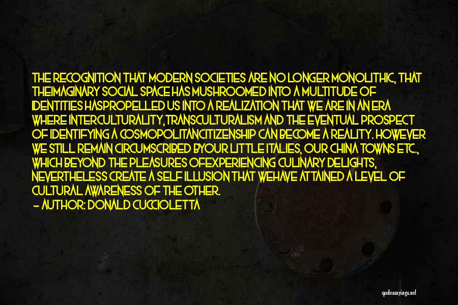 Donald Cuccioletta Quotes: The Recognition That Modern Societies Are No Longer Monolithic, That Theimaginary Social Space Has Mushroomed Into A Multitude Of Identities