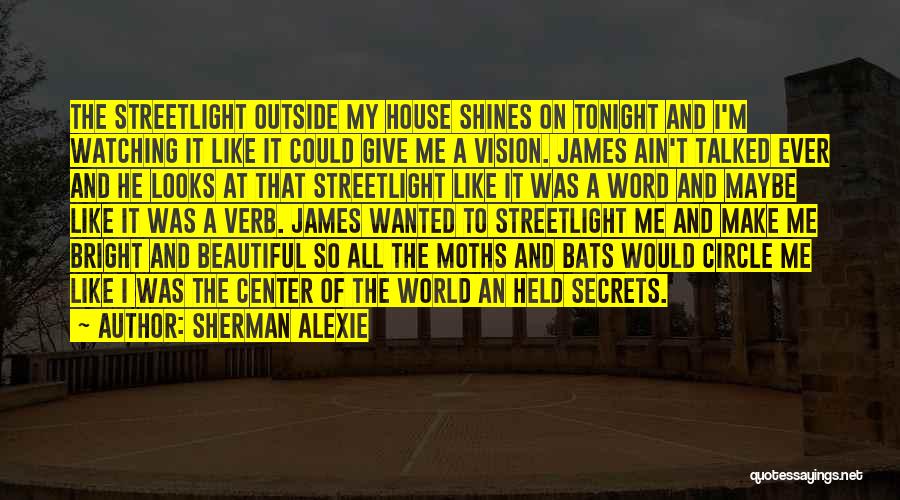 Sherman Alexie Quotes: The Streetlight Outside My House Shines On Tonight And I'm Watching It Like It Could Give Me A Vision. James