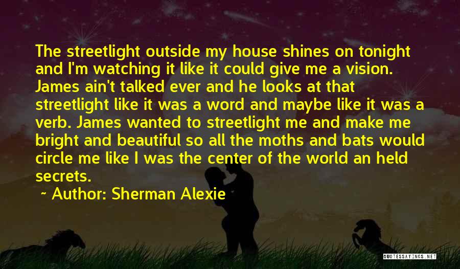 Sherman Alexie Quotes: The Streetlight Outside My House Shines On Tonight And I'm Watching It Like It Could Give Me A Vision. James