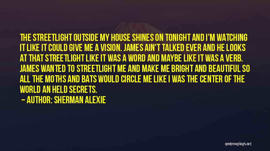 Sherman Alexie Quotes: The Streetlight Outside My House Shines On Tonight And I'm Watching It Like It Could Give Me A Vision. James