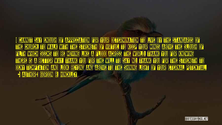Gordon B. Hinckley Quotes: I Cannot Say Enough Of Appreciation For Your Determination To Live By The Standards Of The Church, To Walk With