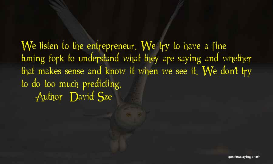 David Sze Quotes: We Listen To The Entrepreneur. We Try To Have A Fine Tuning Fork To Understand What They Are Saying And