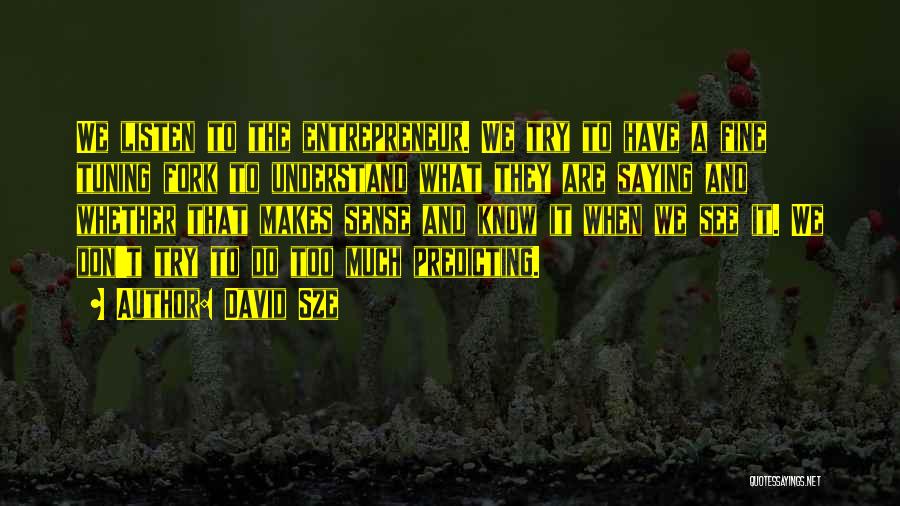 David Sze Quotes: We Listen To The Entrepreneur. We Try To Have A Fine Tuning Fork To Understand What They Are Saying And