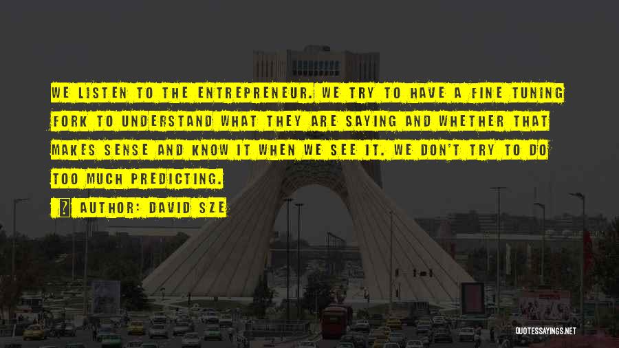 David Sze Quotes: We Listen To The Entrepreneur. We Try To Have A Fine Tuning Fork To Understand What They Are Saying And